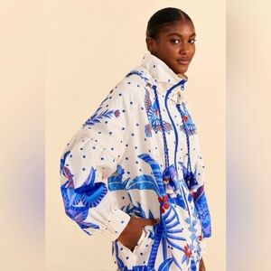 Farm Rio Jungle Chic Floral Hooded Windbreaker Jacket